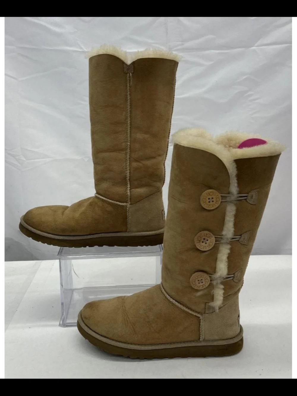 UGG Tall Button-Back Suede Winter Boots in Chestnut